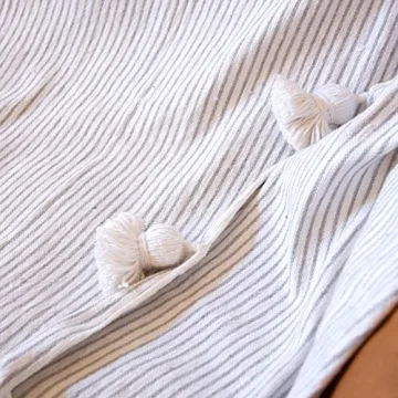 Hand Woven Moroccan Throw Blanket - Cream & Grey Stripes