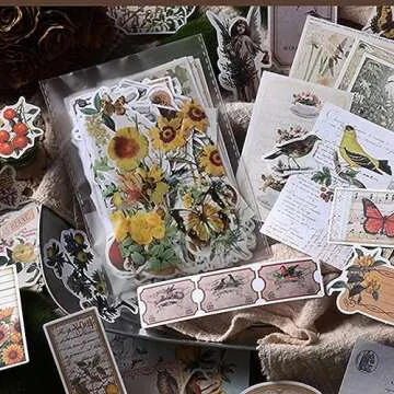 Alideco 200pcs Vintage Scrapbook Stickers Kawaii Fairy Scrapbooking Paper Washi Junk Journaling Supp...