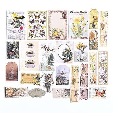 Alideco 200pcs Vintage Scrapbook Stickers Kawaii Fairy Scrapbooking Paper Washi Junk Journaling Supplies Collage Album Aesthetic Cottagecore Picture Frames(Plant Butterfly)