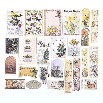Alideco 200pcs Vintage Scrapbook Stickers Kawaii Fairy Scrapbooking Paper Washi Junk Journaling Supplies Collage Album Aesthetic Cottagecore Picture Frames(Plant Butterfly)