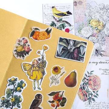 Alideco 200pcs Vintage Scrapbook Stickers Kawaii Fairy Scrapbooking Paper Washi Junk Journaling Supplies Collage Album Aesthetic Cottagecore Picture Frames(Plant Butterfly)