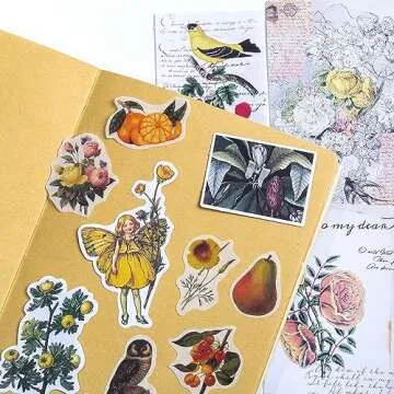 Alideco 200pcs Vintage Scrapbook Stickers Kawaii Fairy Scrapbooking Paper Washi Junk Journaling Supplies Collage Album Aesthetic Cottagecore Picture Frames(Plant Butterfly)