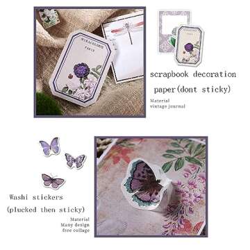 Alideco 200pcs Vintage Scrapbook Stickers Kawaii Fairy Scrapbooking Paper Washi Junk Journaling Supplies Collage Album Aesthetic Cottagecore Picture Frames(Plant Butterfly)