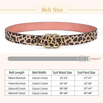 SUOSDEY Women's Leopard Print Leather Belt for Jeans Dresses Fashion Waist Belt with Gold Double Ring Buckle