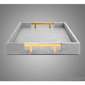 Elegant Grey Faux Leather Decorative Serving Tray