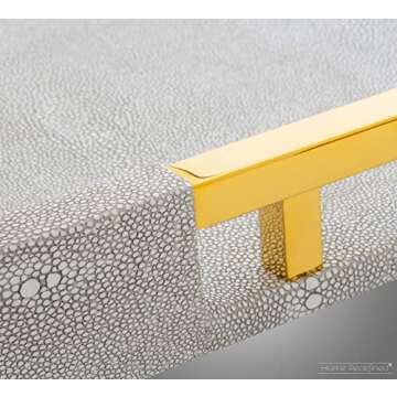 Home Redefined Modern Elegant 18"x12" Rectangle Glossy Grey Shagreen Faux Leather Tray Decorative Tray Ottoman Tray Coffee Table Perfume Kitchen Serving Tray with Gold Polished Metal Handles.
