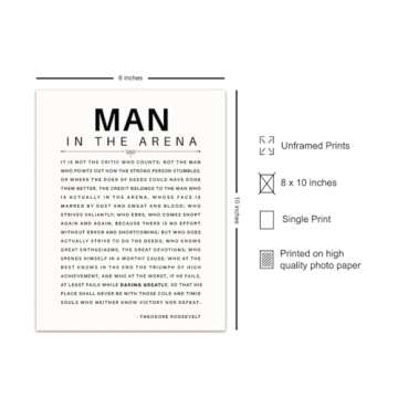 Man in the Arena Quote Poster - 8x10 Motivational Inspirational Teddy Roosevelt Daring Greatly Wall ...