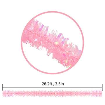 26.2 Ft Tinsel Garland, Pink Iridescent Holiday Metalic Decorations for Birthday, Wedding, Festiviti...
