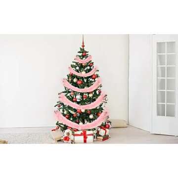 26.2 Ft Tinsel Garland, Pink Iridescent Holiday Metalic Decorations for Birthday, Wedding, Festivities, Halloween, Christmas, Xmas Sparkly Garlands for All-Season Indoor Outdoor Home Party Decor