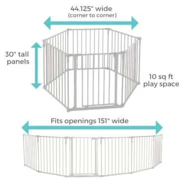 Toddleroo by North States 3 in 1 Metal Superyard 6 Panel Play Yard, Baby Gate, Playpen or Extra Wide Baby Fence, 151" Wide. Wall Mount Kit Included. 10 sq ft play yard (30" tall, Taupe)