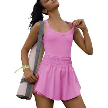 Nirovien Womens Running Onesie 2024 Summer Tennis Dress Skort Outfits Exercise Jumpsuits Gym Yoga Clothes(Pink Purple,S)