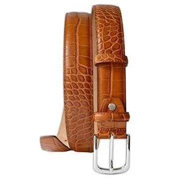 PASQUALE CUTARELLI Mens Crocodile Pattern Italian Leather Belt Chestnut Brown Small 32 Inches