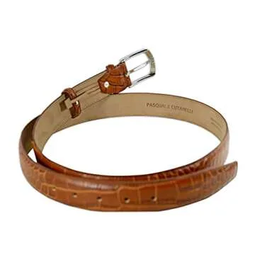 PASQUALE CUTARELLI Mens Crocodile Pattern Italian Leather Belt Chestnut Brown Small 32 Inches