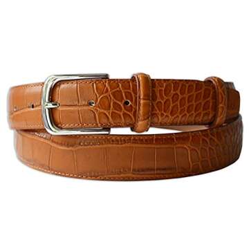 PASQUALE CUTARELLI Mens Crocodile Pattern Italian Leather Belt Chestnut Brown Small 32 Inches