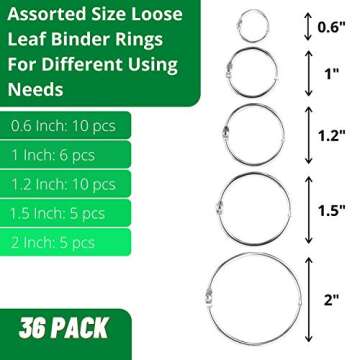 Mr. Pen- Binder Rings, Loose Leaf Binder Ring, 36pc, Assorted Sizes, Book Binder Rings, Ring Binder ...