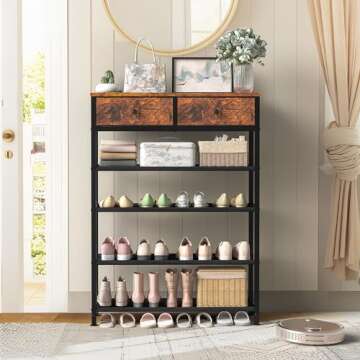 usikey Shoe Rack, 5 Tier Shoe Storage Organizer with 2 Drawers, Metal Shoe Shelf for 12-16 Pairs of ...