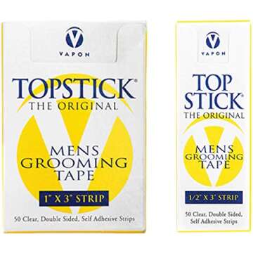 Topstick Men's Clear Double Sided Grooming Tape Bundle - (1 Box of 50 Strips) 1" x 3" & (1 Box of 50 Strips) 1/2" x 3"