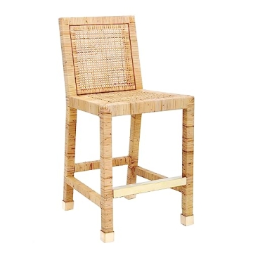 Tov Amara Rattan Stool with White Cushion and Gold Accents