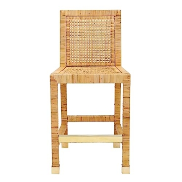 Tov Amara Rattan Stool with White Cushion and Gold Accents