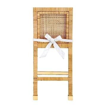 Tov Amara Rattan Stool with White Cushion and Gold Accents