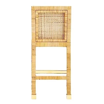Tov Amara Rattan Stool with White Cushion and Gold Accents