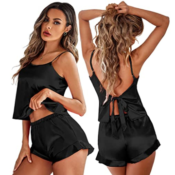 Ekouaer Satin Pajamas Set for Women Soft Sleepwear