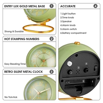 Elegant Olive Green Metal Desk Clock for Home & Office