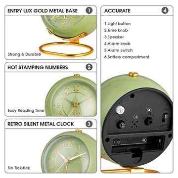 Elegant Olive Green Metal Desk Clock for Home & Office