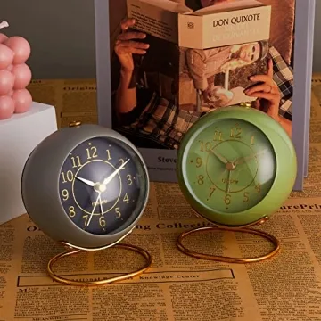 Elegant Olive Green Metal Desk Clock for Home & Office