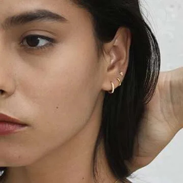 Tiny 14K Gold Hoop Earrings for Women Sterling Silver Hoop Earrings Huggie Mini Hoop Earrings (Hoop-Polish-Gold-Plated)