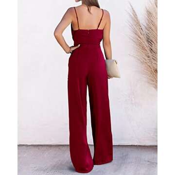 PRETTYGARDEN Women 2023 Sleeveless Spaghetti Strap Cowl Neck Backless Satin Jumpsuits Loose Wide Leg Romper With Pockets