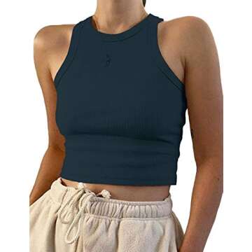 KAMISSY Cotton Rib-Knit Racerback Tank Tops for Women