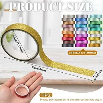 Eaasty 30 Rolls Glitter Washi Tape Colored 66 Yard Rainbow Metallic Tape Decorative Adhesive for Art Scrapbook DIY Craft Projects Gift Wrapping Decor