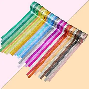 Eaasty 30 Rolls Glitter Washi Tape Colored 66 Yard Rainbow Metallic Tape Decorative Adhesive for Art Scrapbook DIY Craft Projects Gift Wrapping Decor
