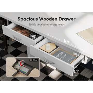 FEZIBO 55 x 24 Inches Standing Desk with Double Wooden Drawers, Adjustable Height Electric Standing Desk, Stand Up Home Office Desk with Splice Tabletop, White Frame/White Top