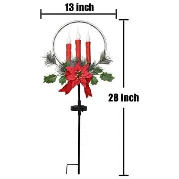 Doingart Outdoor Solar Light Christmas Decorations, Solar Garden Lights Stake with 3 LED Candle, Poinsettia and Pine Needles for Christmas Holiday Outdoor Decor