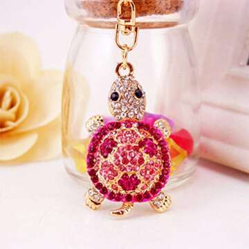 Cute Turtle Crystal Rhinestone Keychain for Women