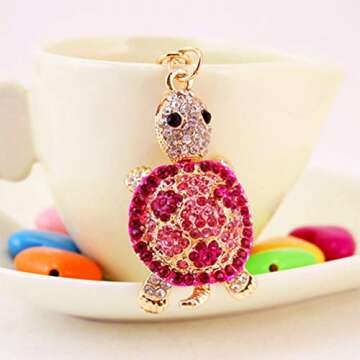 Cute Turtle Crystal Rhinestone Keychain for Women