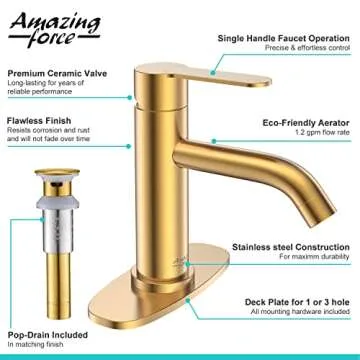 Stunning Brushed Gold Bathroom Sink Faucet with Drain