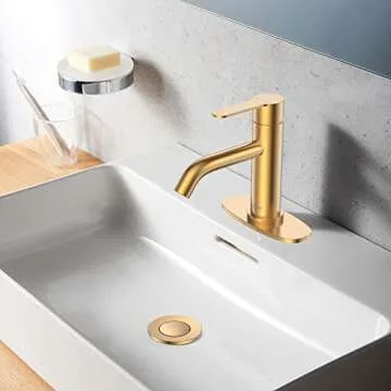 Stunning Brushed Gold Bathroom Sink Faucet with Drain