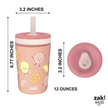 Zak Designs Kelso Tumbler Toddler Cup For Travel or At Home, 12oz Vacuum Insulated Stainless Steel Sippy Cup With Leak-Proof Design is Perfect For Kids (Happy Fruit)