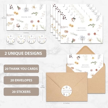 AUDREE Beyond Grateful Floral Thank You Cards - 20 Pack