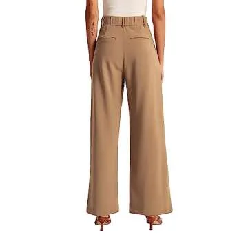 KUNMI Women's Wide Leg High Waisted Flowy Trousers Khaki