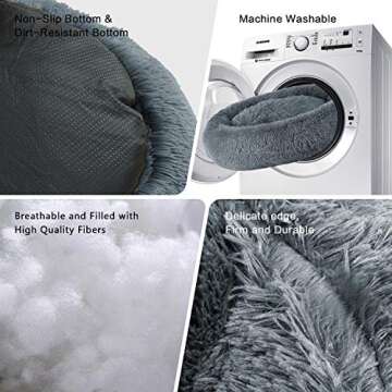 OQQ Dog Beds Calming Dog Bed, Faux Fur Fluffy Donut Cuddler Anxiety Cat Bed, Round Donut Dog Beds Large Dogs (XX-Large(36"x28"), B-Grey)