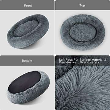 OQQ Dog Beds Calming Dog Bed, Faux Fur Fluffy Donut Cuddler Anxiety Cat Bed, Round Donut Dog Beds Large Dogs (XX-Large(36"x28"), B-Grey)