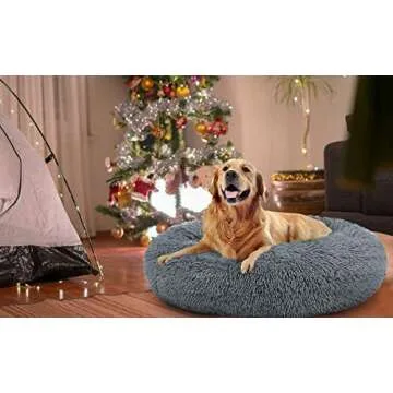 OQQ Calming Dog Bed - Cozy Faux Fur Dog Bed for Medium Dogs