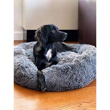 OQQ Dog Beds Calming Dog Bed, Faux Fur Fluffy Donut Cuddler Anxiety Cat Bed, Round Donut Dog Beds Large Dogs (XX-Large(36"x28"), B-Grey)