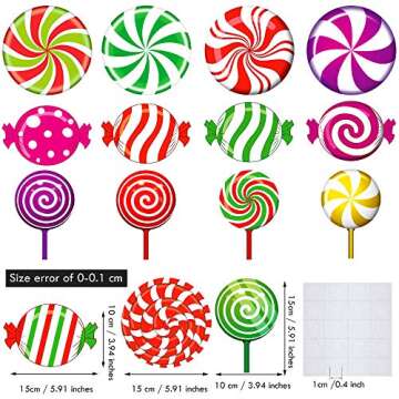 30 Pieces Christmas Candy Cutouts Peppermint Stickers Colorful Candies Round Lollipop Cutouts Candy ...