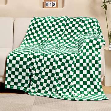 FY FIBER HOUSE Checkered Flannel Fleece Throw Blanket - Soft Cozy Blanket for Bed Couch Sofa