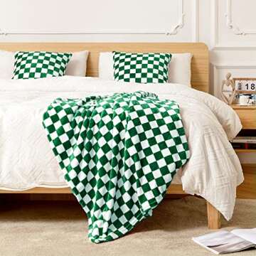 FY FIBER HOUSE Checkered Flannel Fleece Blanket 50x60 Green